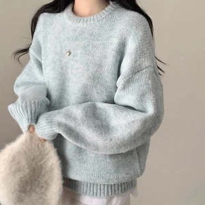 모아 러블리 아방 도톰 울 오버핏 라운드 긴팔 파스텔 니트